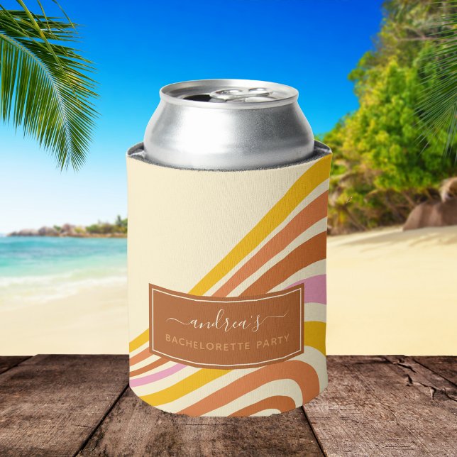Geometric Retro Stripes 70s Bachelorette Party Can Cooler (Creator Uploaded)