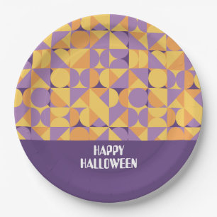 Geometric Retro Vibes Pumpkin colour  Paper Plate