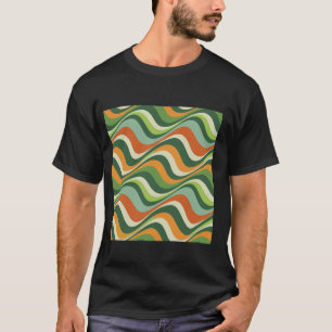 Geometric Retro Wave Stripes Green Shades Optical T-Shirt