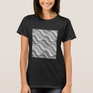 Geometric Retro Wave Stripes Grey - White Optical  T-Shirt