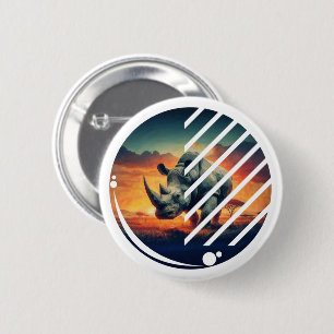 Geometric Rhino Sunset Scene 2 Inch Round Button