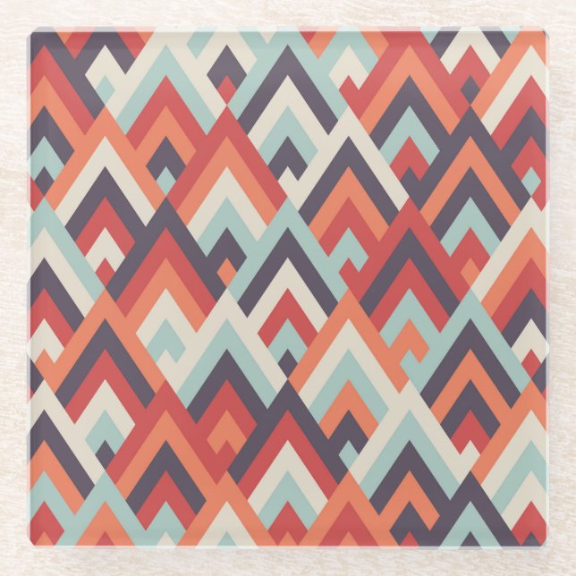 Geometric Rhombus: Vintage Colourful Pattern. Glass Coaster (Front)