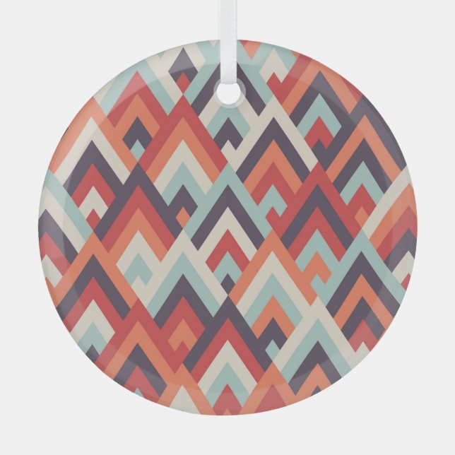Geometric Rhombus: Vintage Colourful Pattern. Glass Ornament (Front)