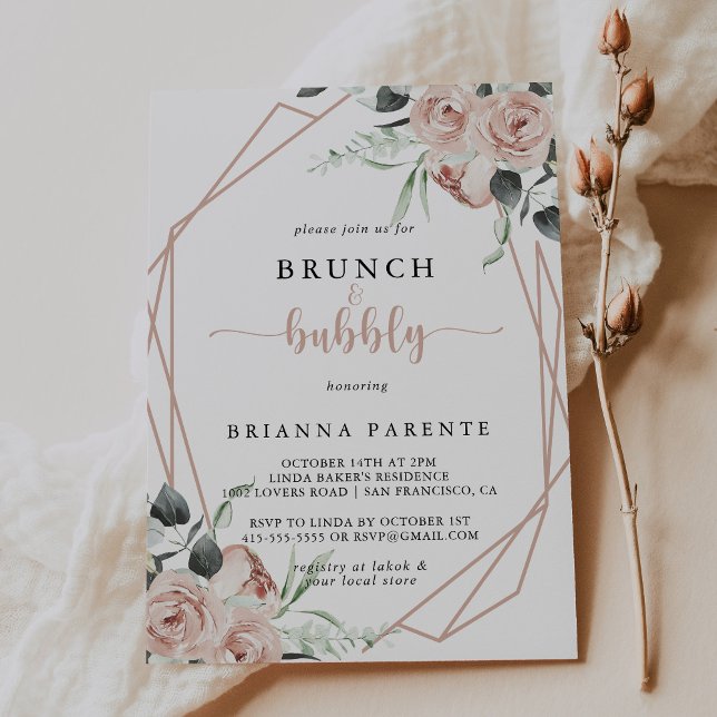 Geometric Rose Brunch and Bubbly Bridal Shower  Invitation (Creator Uploaded)