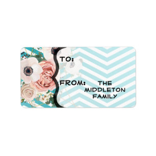 Geometric Rose Chevron Teal Label