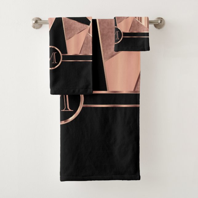Geometric Rose Gold and Black   Bath Towel Set (Insitu)