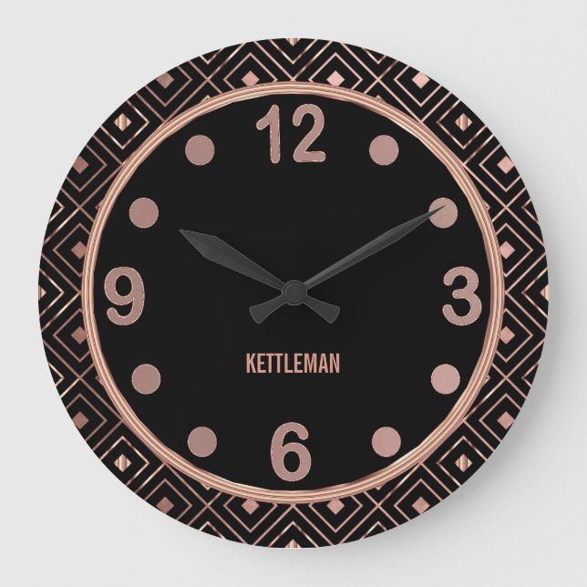Geometric Rose Gold and Black Large Clock (Front)
