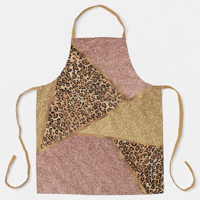 Geometric Rose Gold Blush Glitter Leopard Apron (Front)
