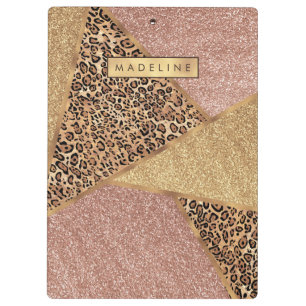 Geometric Rose Gold Blush Glitter Leopard Pattern Clipboard