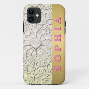 Geometric Rose Gold LOVE Heart Pattern iPhone 11 Case