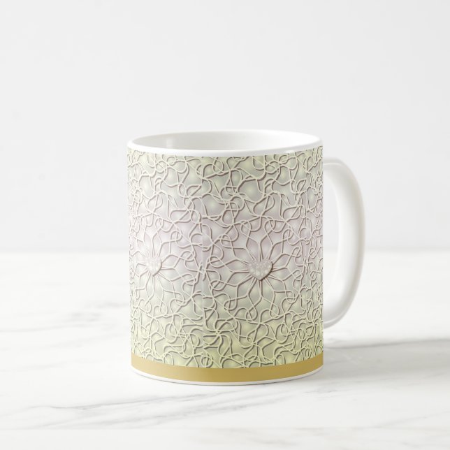 Geometric Rose Gold LOVE Heart Pattern Coffee Mug (Front Right)