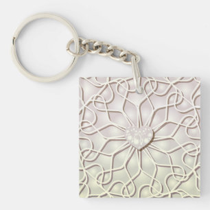 Geometric Rose Gold LOVE Heart Pattern Keychain