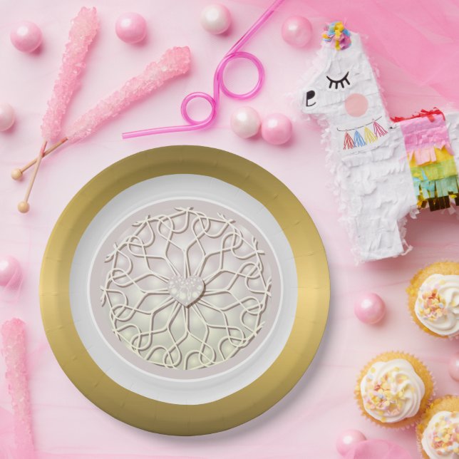 Geometric Rose Gold LOVE Heart Pattern Paper Plate (Party)