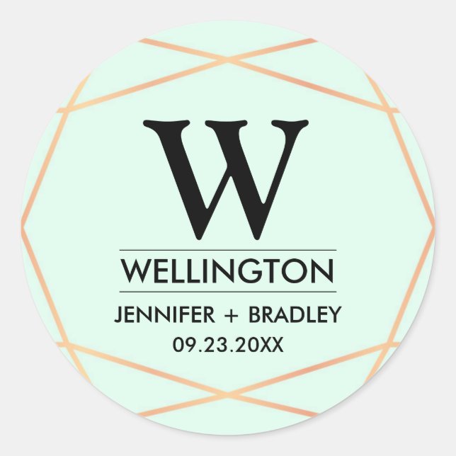 Geometric Rose Gold Monogram Wedding Sticker (Front)