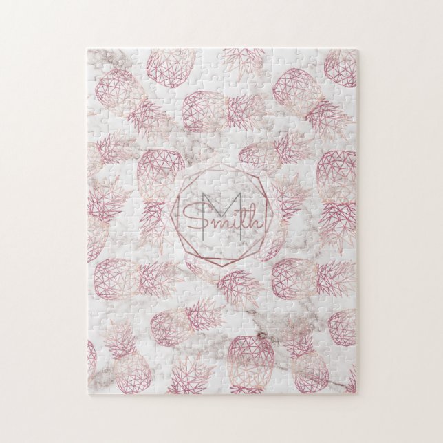 Geometric rose gold pineapples marble pattern jigsaw puzzle (Vertical)