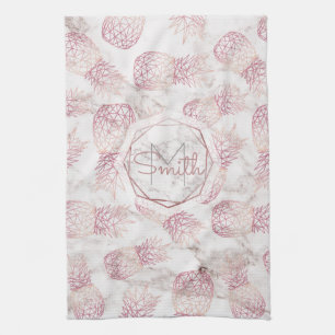 Geometric rose gold pineapples marble pattern kitchen towel