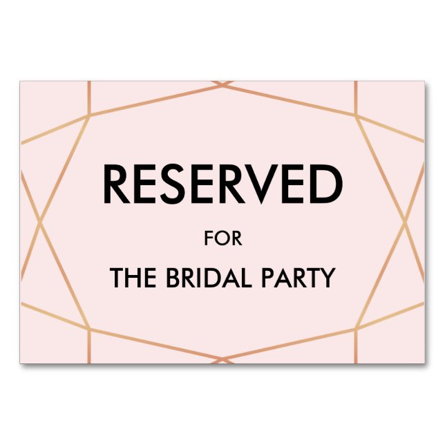 Geometric Rose Gold Reserved Table Sign | Custom Number (Front)