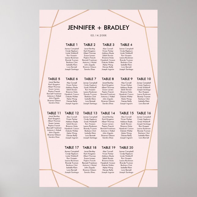 Geometric Rose Gold Seating Chart | Custom Color (Front)