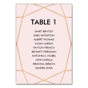 Geometric Rose Gold Seating Chart   Custom Colour Table Number