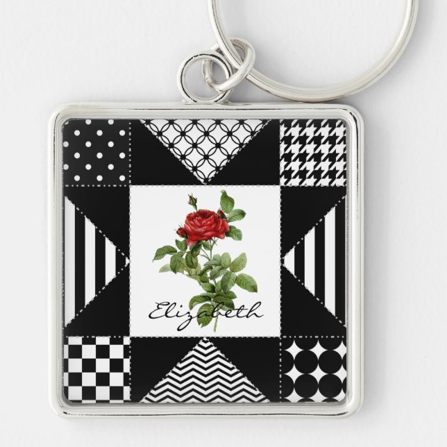 Geometric Rose Name Keychain (Front)