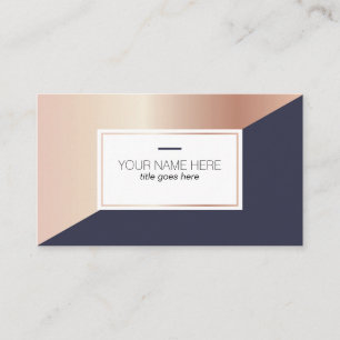 Geometric Rosegold Navy Business Card