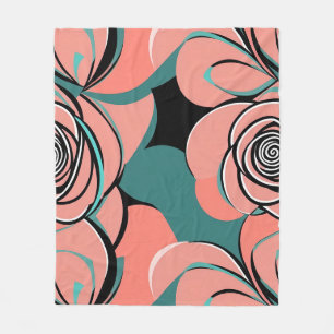 Geometric Roses In Shades Of Black And Teal Fleece Blanket