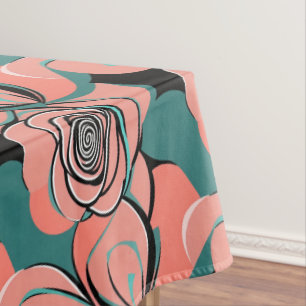 Geometric Roses In Shades Of Black And Teal  Tablecloth