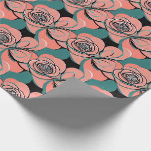 Geometric Roses In Shades Of Black And Teal  Wrapping Paper