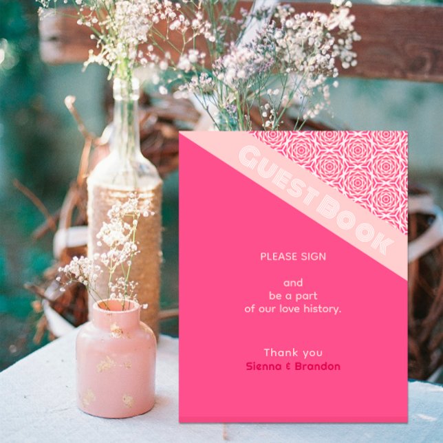 Geometric Roses Red Wedding Guest Book Pedestal Sign (Creator Uploaded)