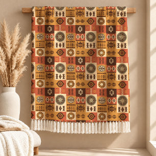 Geometric Rust African Motifs Cozy Blanket Design