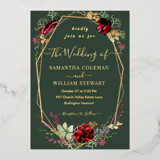 Geometric Rustic Boho Wildflower Green Wedding (Front)