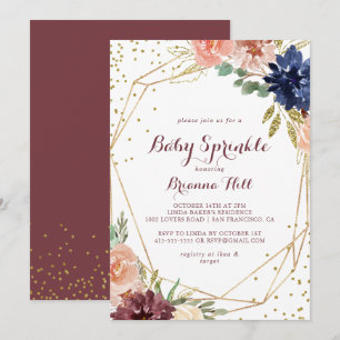Geometric Rustic Gold Calligraphy Baby Sprinkle Invitation