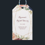 Geometric Rustic Gold Calligraphy Bridal Shower Gift Tags<br><div class="desc">These geometric rustic gold calligraphy bridal shower gift tags are perfect for a modern wedding shower. The design features hand-drawn watercolor purple,  navy,  blush,  burgundy,  navy flowers,  green and gold leaves adorning an elegant geometric frame.</div>