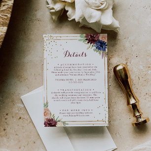 Geometric Rustic Gold Glitter  Wedding Details Enclosure Card
