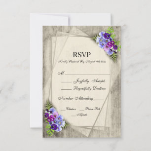Geometric Rustic Pansies in Blue & Purple RSVP Card