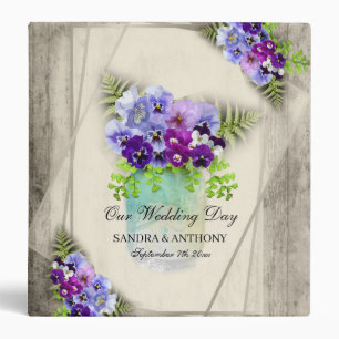 Geometric Rustic Pansies Wedding Album Binder