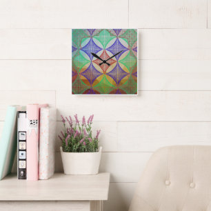 Geometric Sacred Mandala Wireframe Pattern Wall Cl Square Wall Clock