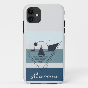 Geometric Sailboat Modern Art Personalized iPhone 11 Case