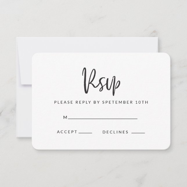 Geometric script rsvp reply card. (Front)