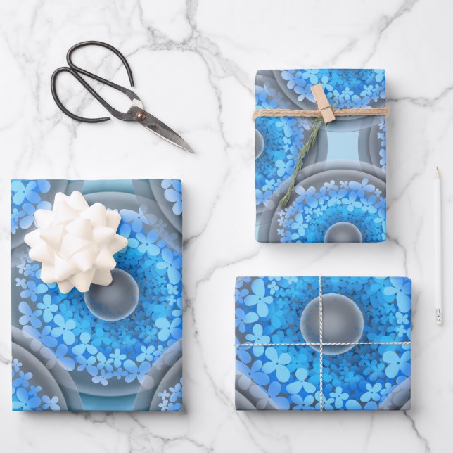 Geometric seamless pattern. Balls and blue flower Wrapping Paper Sheet (Front)