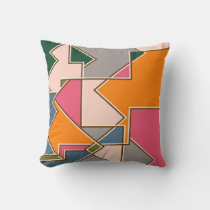 geometric seamless pattern, lines, orange, purple throw pillow