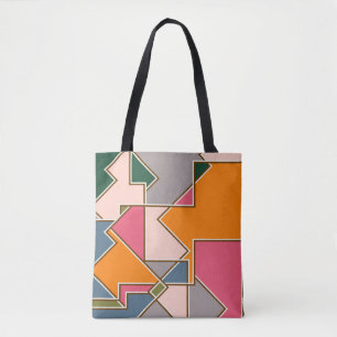 geometric seamless pattern, lines, orange, purple tote bag