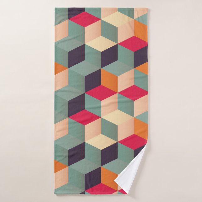 Geometric seamless pattern with colourful squares  bath towel (Bath Towel)