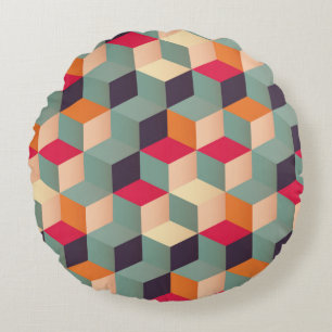 Geometric seamless pattern with colourful squares  round pillow
