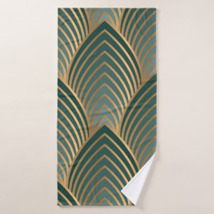 Geometric seamless pattern with golden and green c bath towel