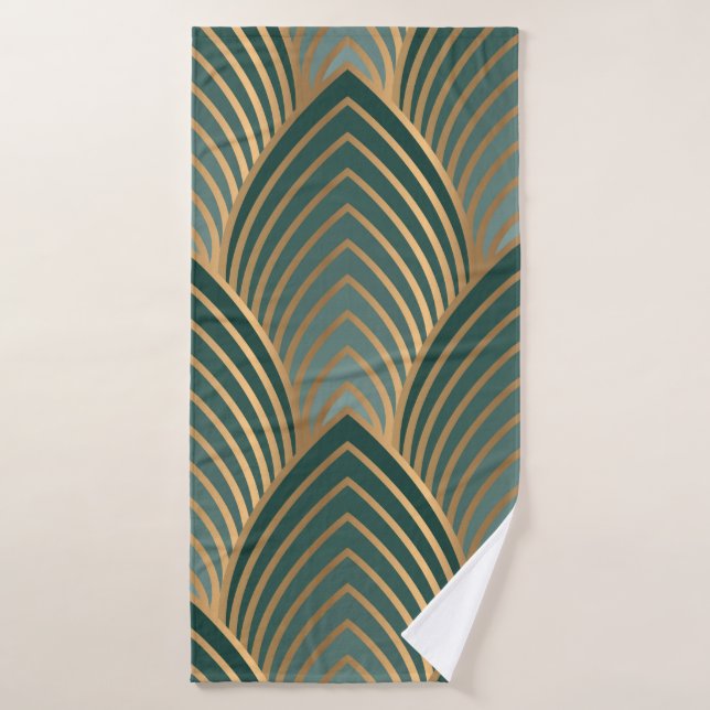 Geometric seamless pattern with golden and green c bath towel (Bath Towel)