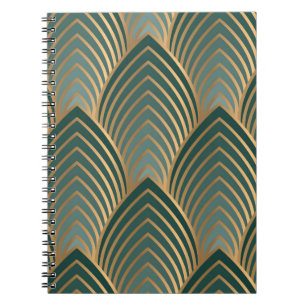 Geometric seamless pattern with golden and green c notebook