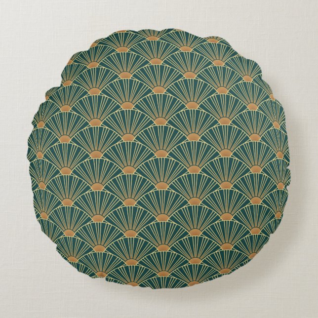Geometric seamless pattern with golden lines. Gree Round Pillow (Front)