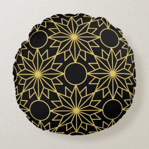 Geometric seamless pattern with stylized golden wi round pillow