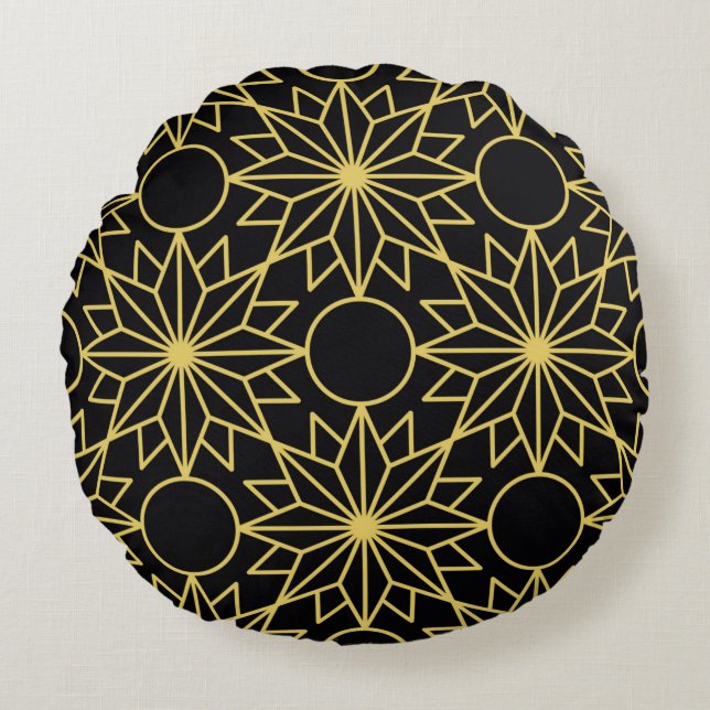 Geometric seamless pattern with stylized golden wi round pillow (Front)